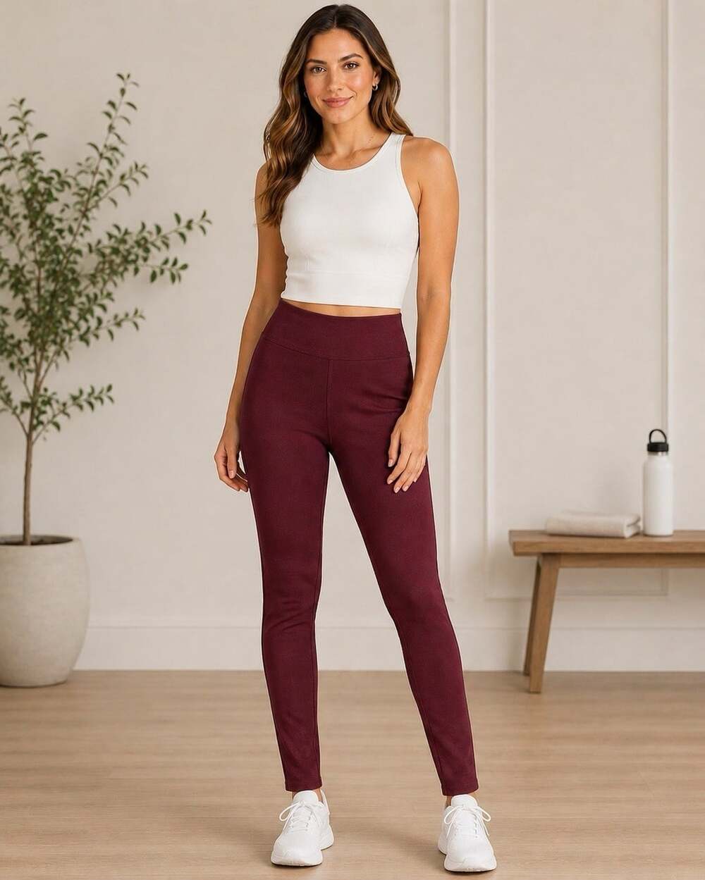 White House Black Market MP Petite Leggings Mid Rise Burgundy Wide Waist Band